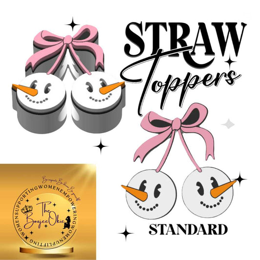 Snowman Bow Cherries Straw Topper For Standard Straws