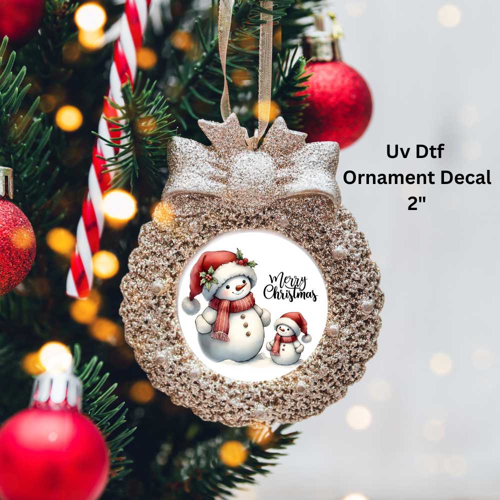 Merry Christmas Mama & Baby Snowman Ornament or Magnet Double-Sided UV DTF Decal