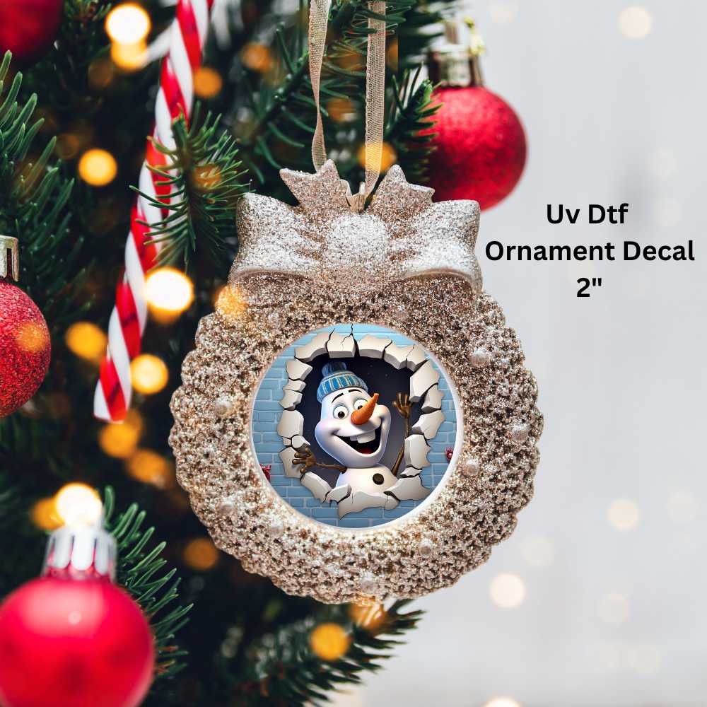 Snowman Christmas Ornament or Magnet Double-Sided UV DTF Decal