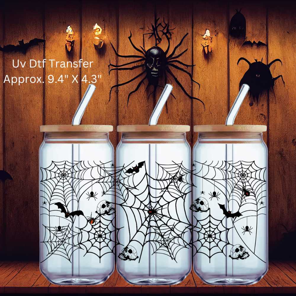 Spiderweb With Skulls & Bats Double-Sided UV DTF Wrap | Halloween