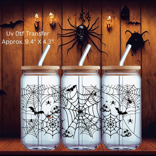 Spiderweb With Skulls & Bats Double-Sided UV DTF Wrap | Halloween