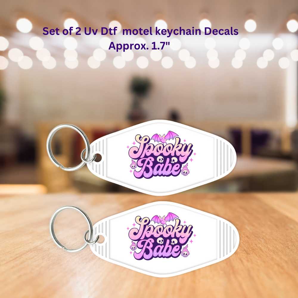 Set of 2 Spooky Babe Uv Dtf Motel Key Chain Decals Halloween Keychain Decals Double Sided