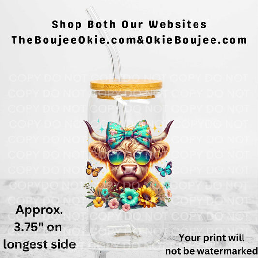 Spring Highland Cow Uv Dtf Decal Double Sided