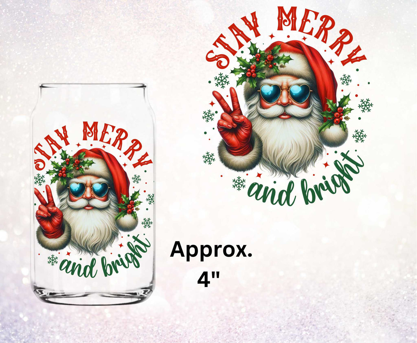 Stay Merry And Bright Groovy Santa Double Sided Uv Dtf Decal