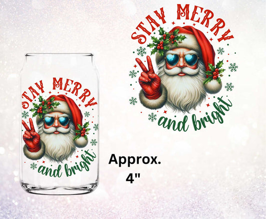 Stay Merry And Bright Groovy Santa Double Sided Uv Dtf Decal