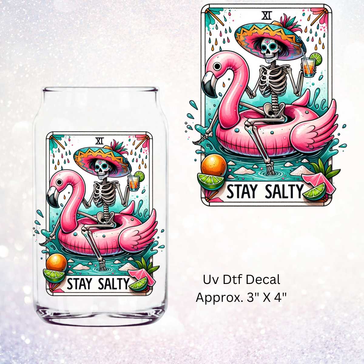 Uv Dtf Decal Stay Salty Tarot Pink Flamingo Pool Float | Double Sided
