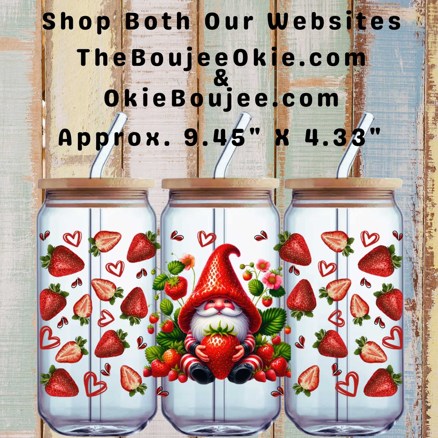 Strawberry Gnome Double-Sided UV DTF Cup Tumbler Wrap