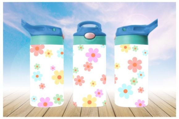 Pastel Retro Flowers 12oz Tumbler Sublimation Print | Kids