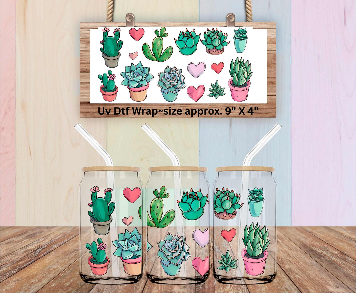 Uv Dtf Mini Gang Sheet or Wrap Succulents & Hearts