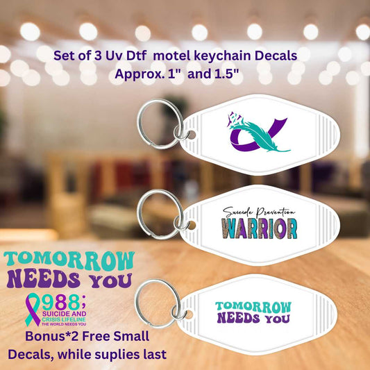 Uv Dtf Suicide Prevention Awareness Motel Key Chain Decals Set of 3 + 2 Free Bonus Decals