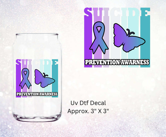 Uv Dtf Decal Suicide Prevention Awareness Ribbon & Butterfly