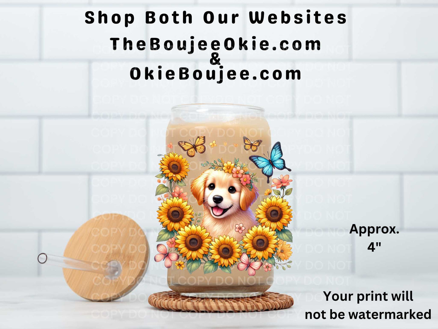 Sunflower Puppy  Double-Sided UV DTF Decal