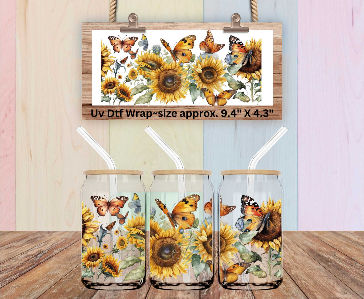Uv Dtf Wrap Sunflowers & Butterflies | Double Sided