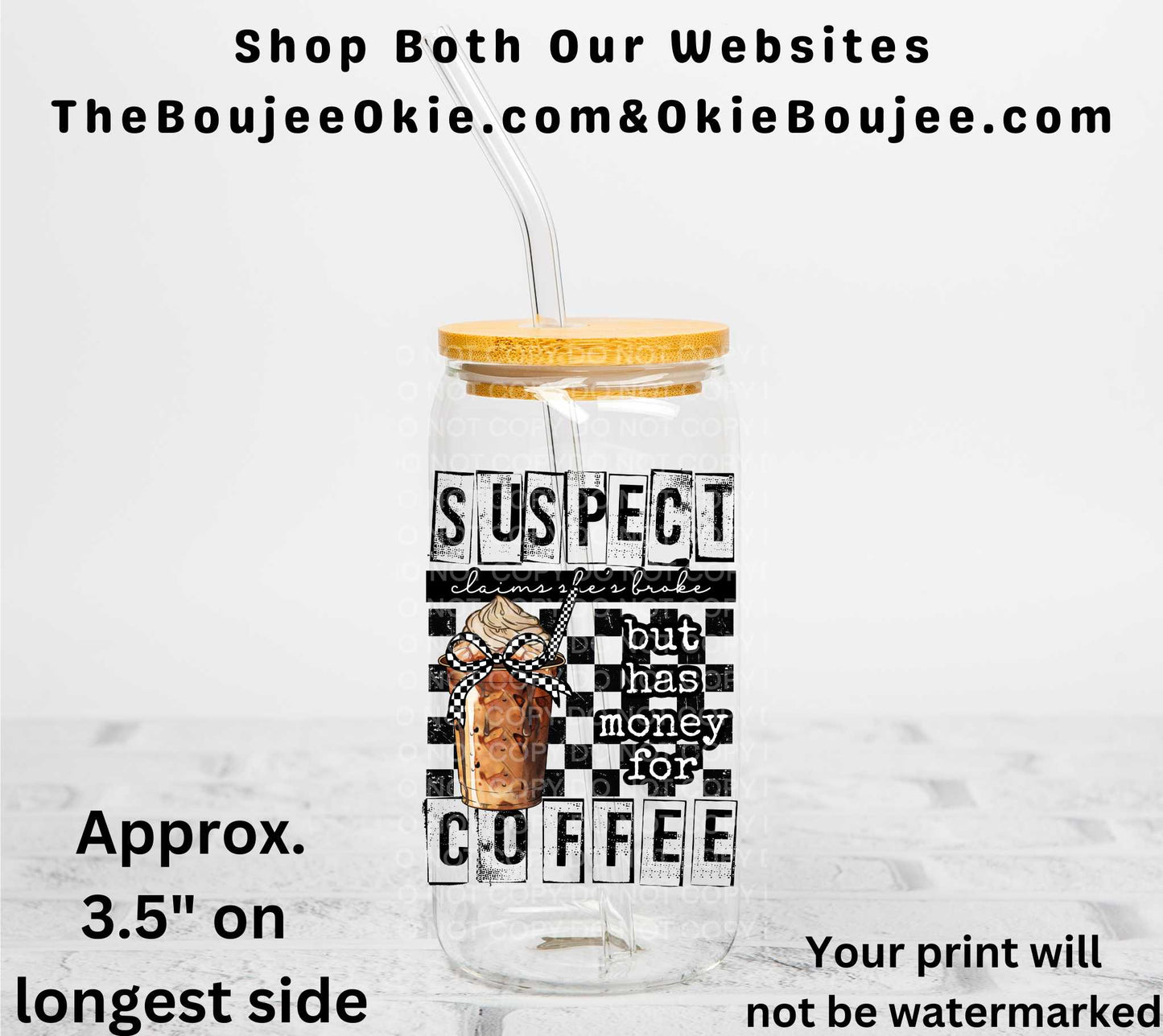 Suspect Claims She's Broke But Has Money For BRCC Coffee UV DTF Decal Double Sided