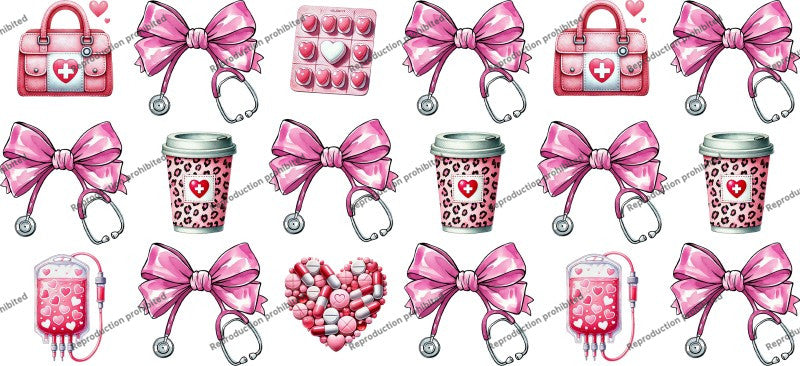 Nurse Uv Dtf Wrap Coffees Bows Stethoscopes