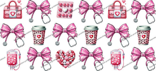 Nurse Uv Dtf Wrap Coffees Bows Stethoscopes