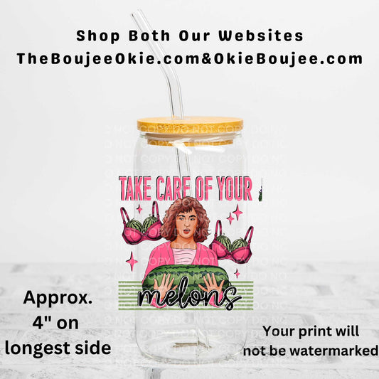 Take Care Of Your Melons Uv Dtf Decal Breast Cancer Awareness