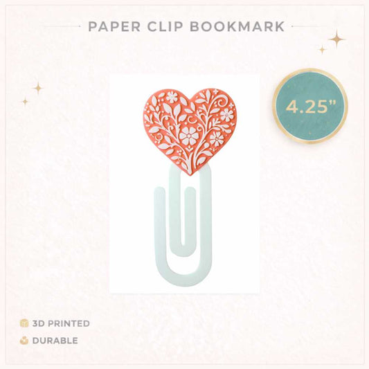 Talavera Pink Heart Cute 3D Printed Paperclip Bookmark 4.25” | Book Lover Gift | Aesthetic Bookmark Clip | Planner Accessory | Teacher Gift