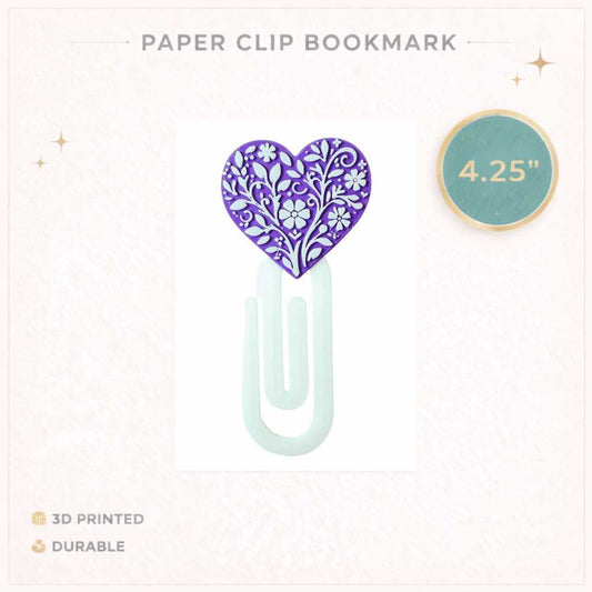 Talavera Purple Heart Cute 3D Printed Paperclip Bookmark 4.25” | Book Lover Gift | Aesthetic Bookmark Clip | Planner Accessory | Teacher Gift