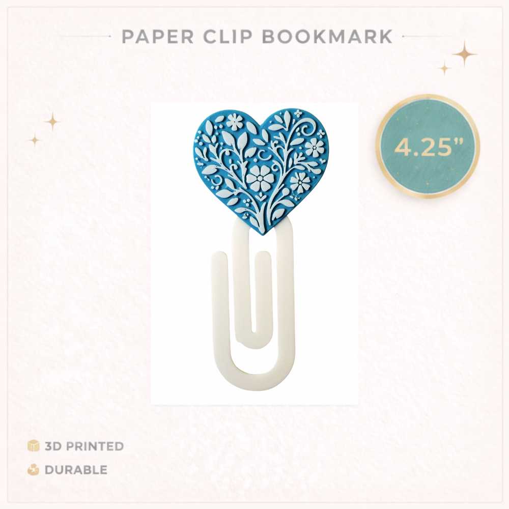Talavera Teal Heart Cute 3D Printed Paperclip Bookmark 4.25” | Book Lover Gift | Aesthetic Bookmark Clip | Planner Accessory | Teacher Gift