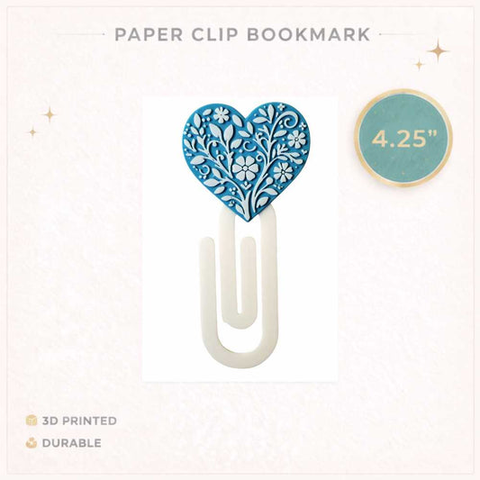 Talavera Teal Heart Cute 3D Printed Paperclip Bookmark 4.25” | Book Lover Gift | Aesthetic Bookmark Clip | Planner Accessory | Teacher Gift