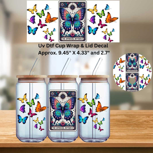 Antisocial Butterfly Tarot Card Single-Sided UV DTF Cup Wrap and Lid Decal