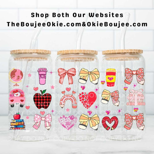 Teacher School Collage UV DTF Double-Sided Wrap – 16oz Glass Can & Tumbler Design