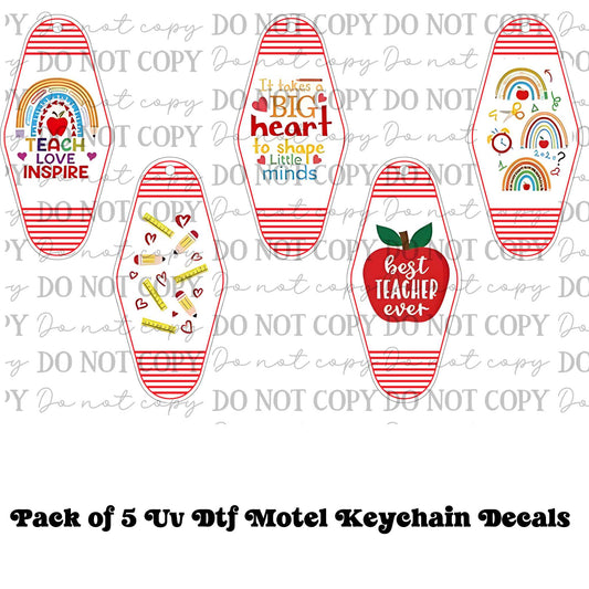 Teacher Bundle Motel Keychain UV DTF Decal Set – Pack of 5