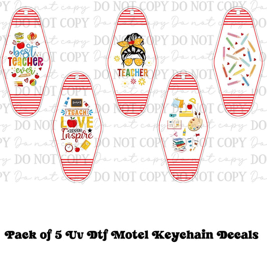 Teacher Bundle Motel Keychain UV DTF Decal Set – Pack of 5