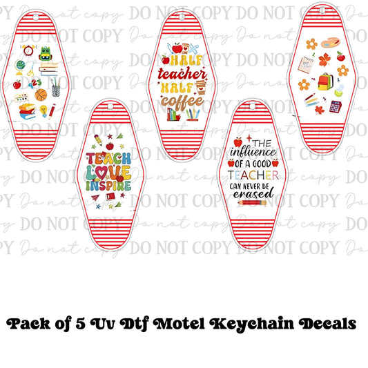 Teacher Bundle Motel Keychain UV DTF Decal Set – Pack of 5