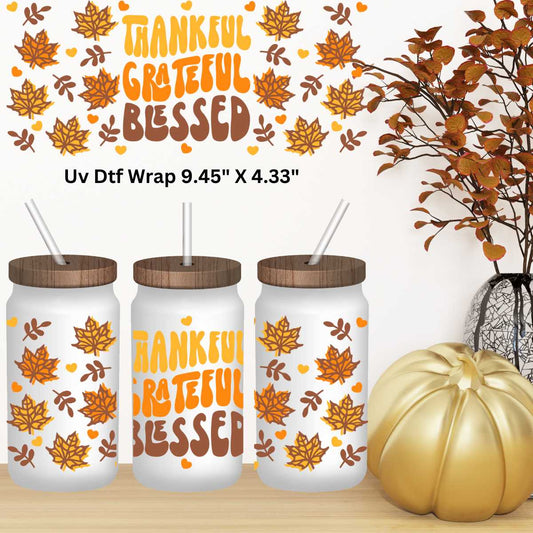 Thankful Grateful Blessed Double-Sided UV DTF Cup Wrap