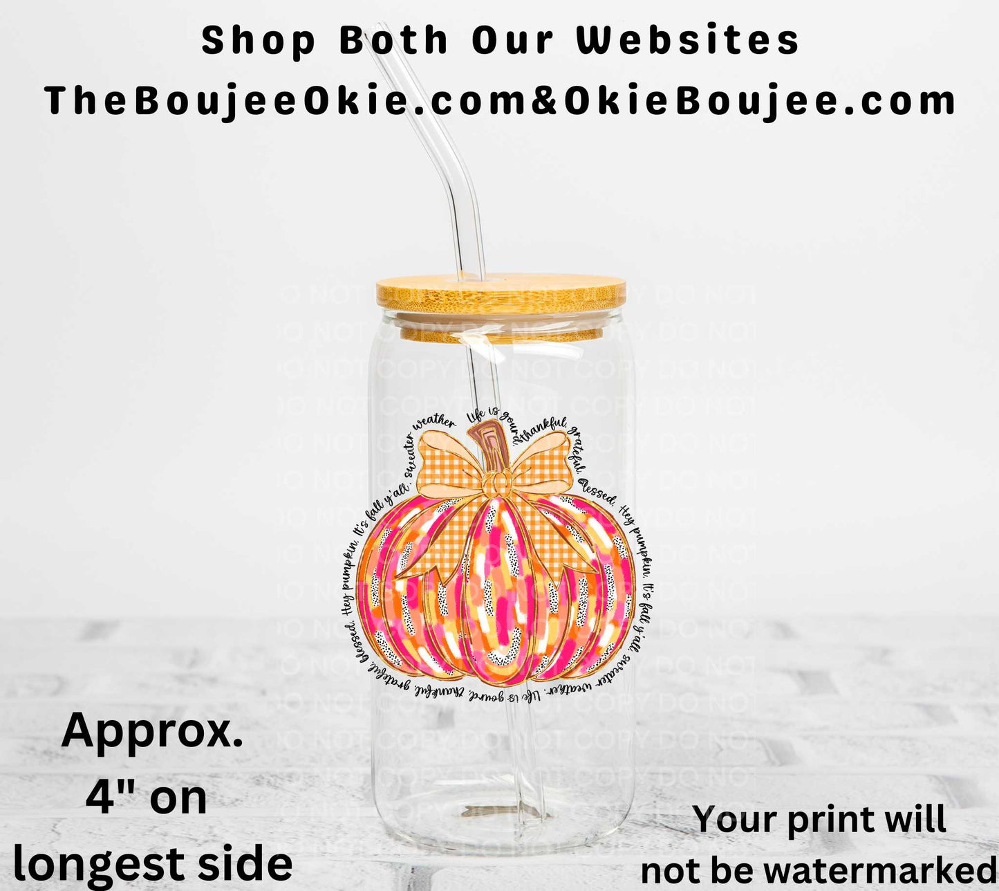 Thankful Grateful Blessed Pumpkin UV DTF Decal Double Sided