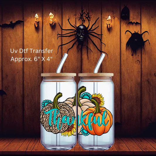 UV Dtf Decal Thankful Pumpkins | Double Sided