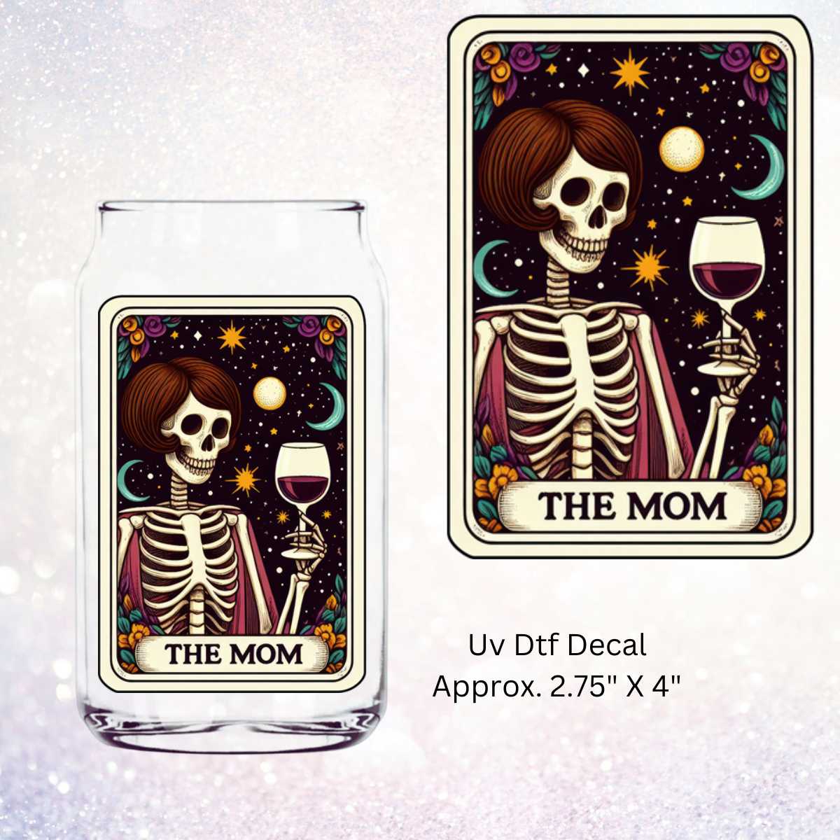 The Mom Drinking Wine Tarot Card Double-Sided UV DTF Decal