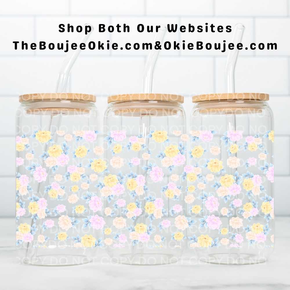 Tiny Pastel Flowers UV DTF Double-Sided Wrap – 16oz Glass Can & Tumbler Design