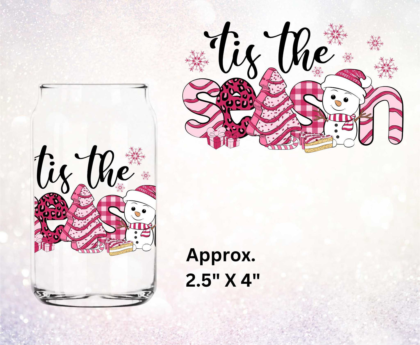 Pink Tis The Season Double-Sided UV DTF Decal | Christmas