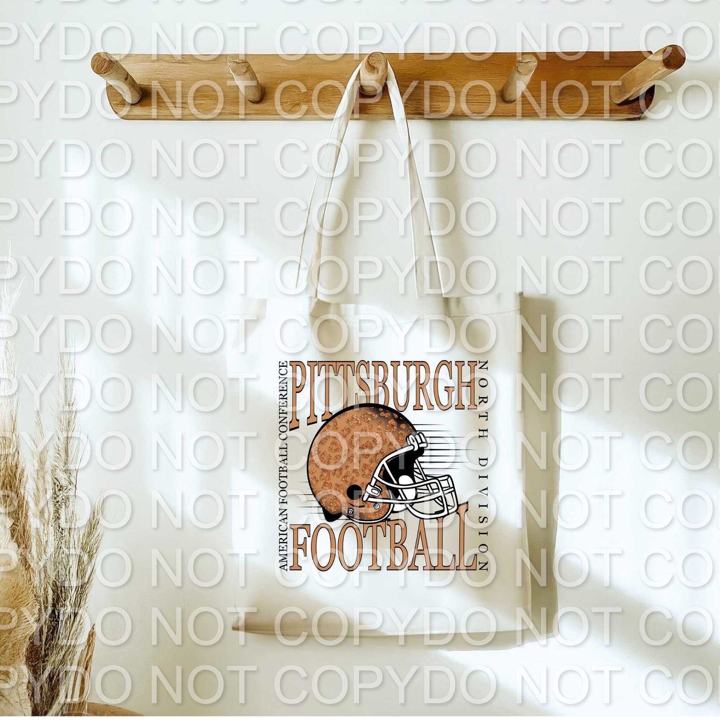 Pittsburgh Football Game Day Canvas Tote Bag – Leopard Football Helmet Design | 12x14