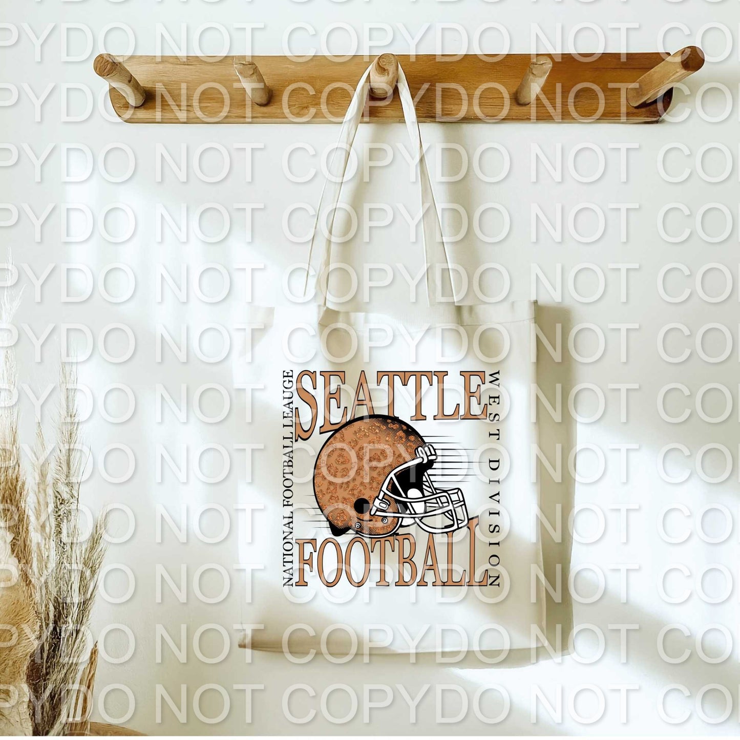 Seattle Football Game Day Canvas Tote Bag – Leopard Football Helmet Design | 12x14