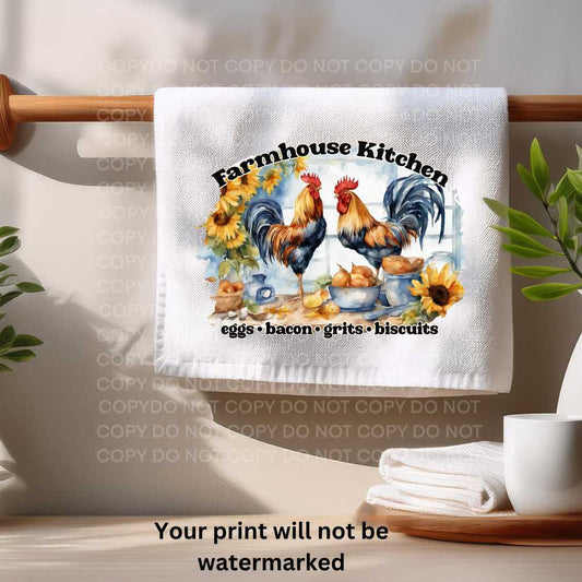 Farmhouse Kitchen Chickens Towel Sublimation Print