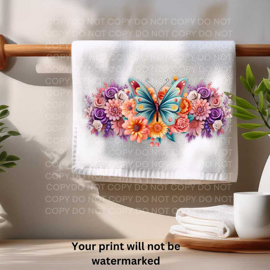 Floral Butterfly Towel Sublimation Print