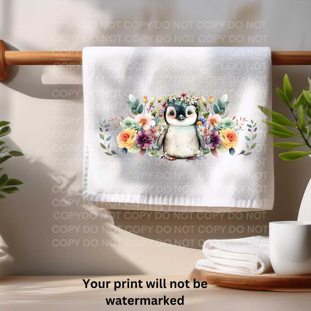 Floral Penguin Towel Sublimation Print