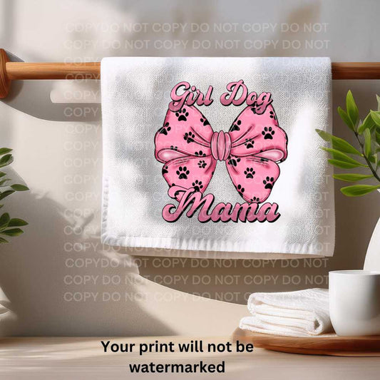 Girl Dog Mama Bow Towel Sublimation Print