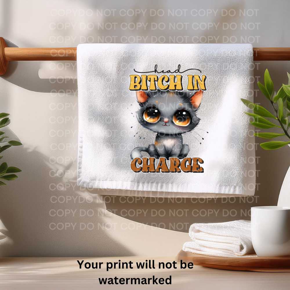 Head Bitch In Charge Towel Sublimation Print | Cat