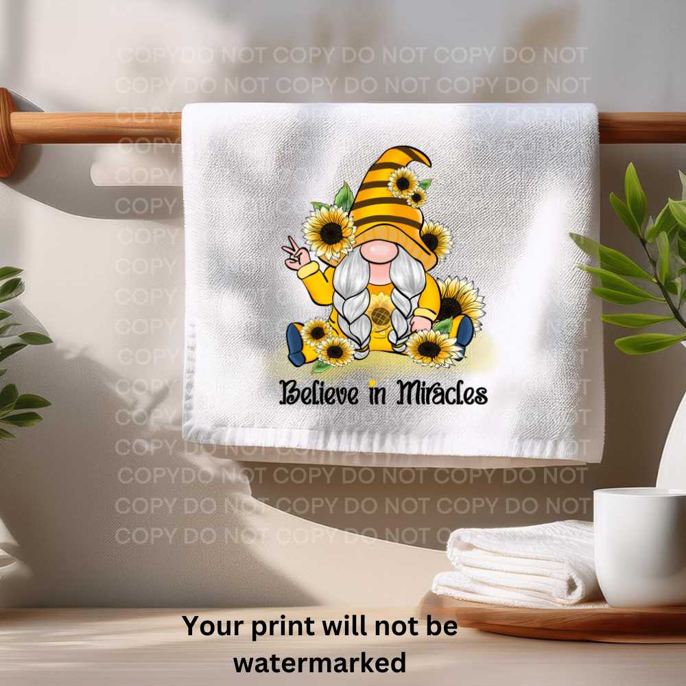 Believe In Miracles Towel Sublimation Sunflower Gnome Design