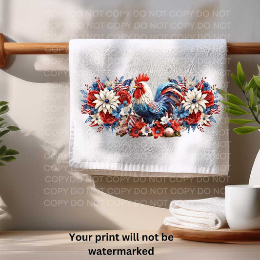 Patriotic Rooster Chicken Towel Sublimation Print