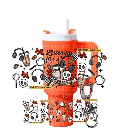 Listening To True Crime Uv Dtf Wrap For Mini Tumbler Keychains