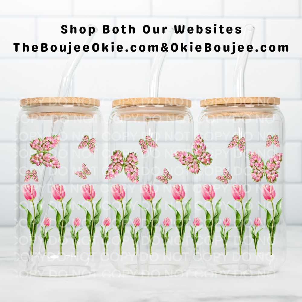 Butterflies & Tulips UV DTF Wrap Or Elements & Clip Art Sheet – Double Sided Cup Wrap Size