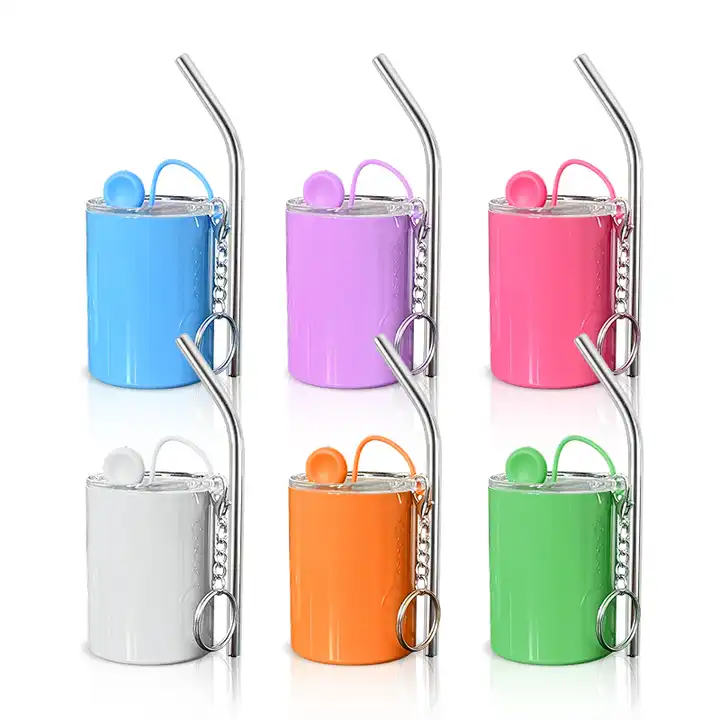 Stainless Tumbler Shot Glass With Metal Straw Keychain Key Chain