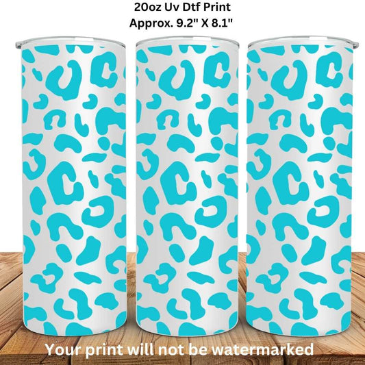 Turqoise Blue Leopard Cheetah Print 20oz Uv Dtf Wrap