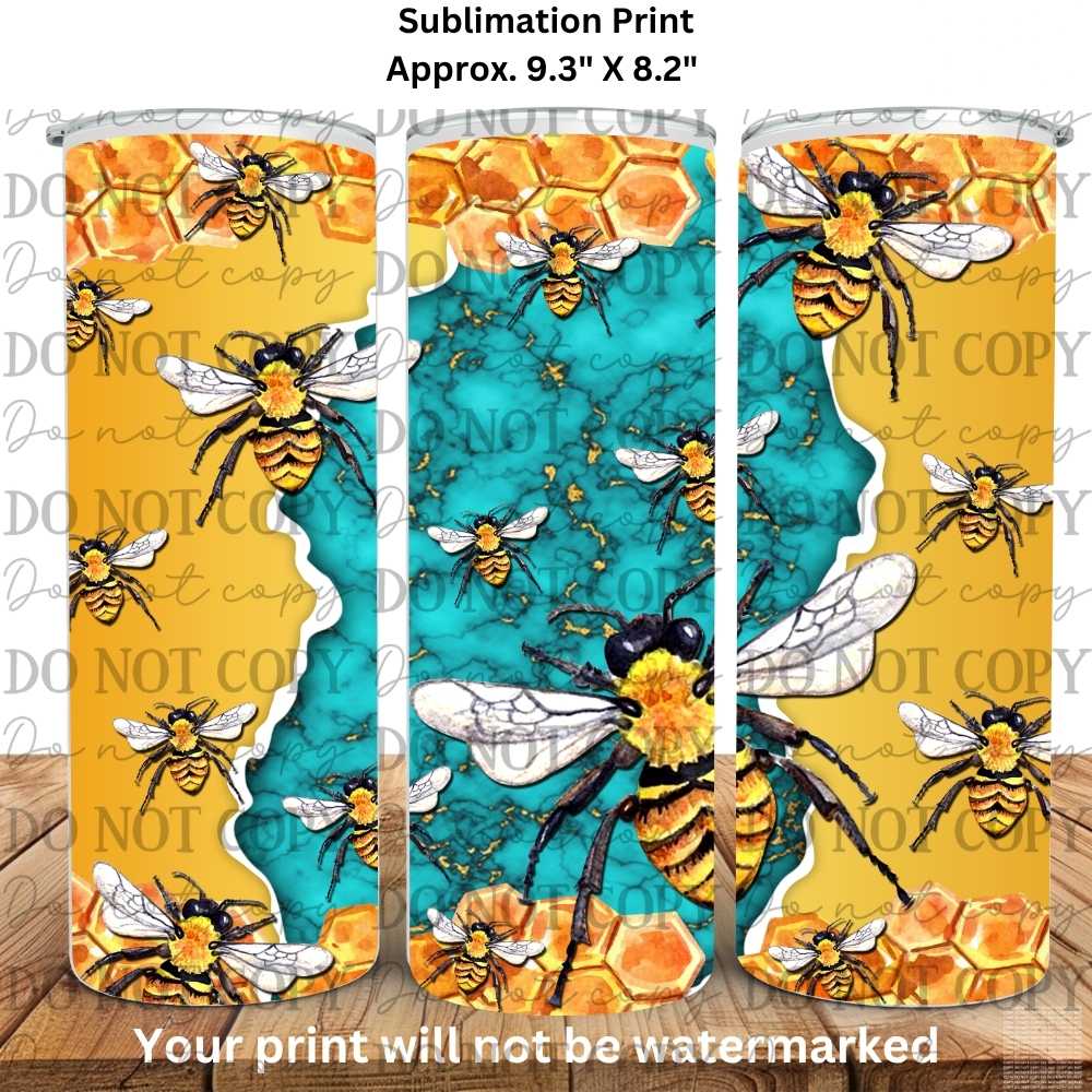 Turquoise Bee Hive 20oz Skinny Tumbler Sublimation Print